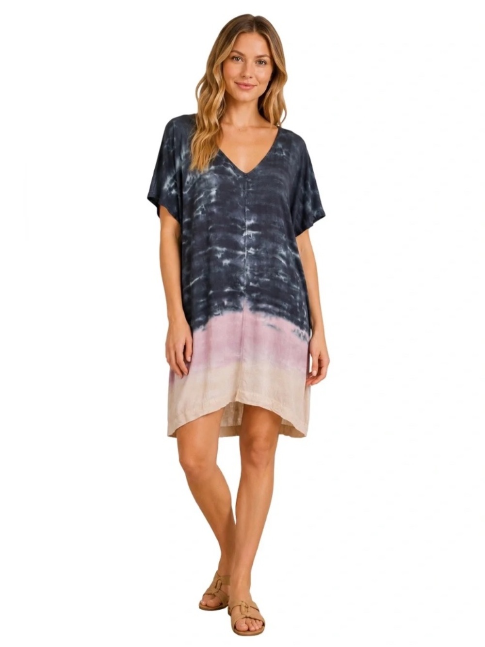 River + Sky Tie Dye V-Neck Dress in Chocolates Brown and Cream NWT - Picture 8 of 9